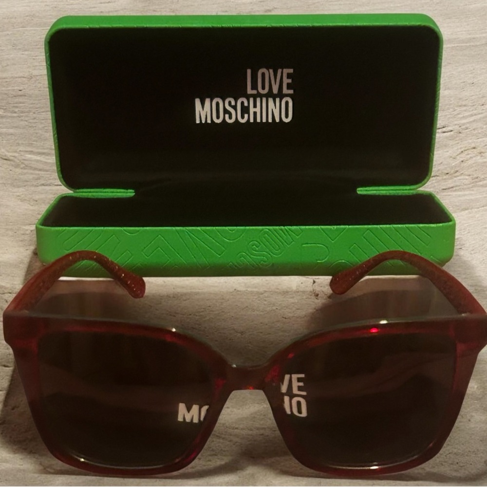 Love Moschino Translucent Red Sunglasses with Bright Green Case NWT
